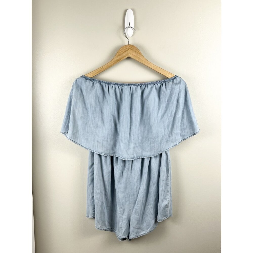 Bishop + Young Mari Tencel Romper Blue Sz Lg Beach Casual Summer‎ Strapless